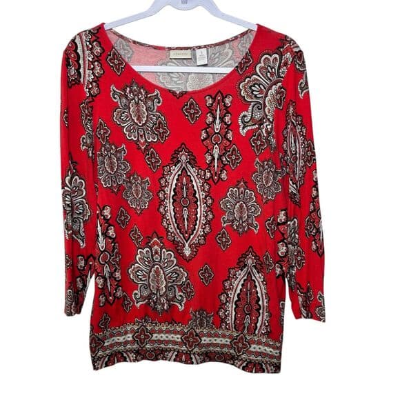 Chico's red/pink paisley-print 3/4-sleeve top size 1 - Thumbnail 9