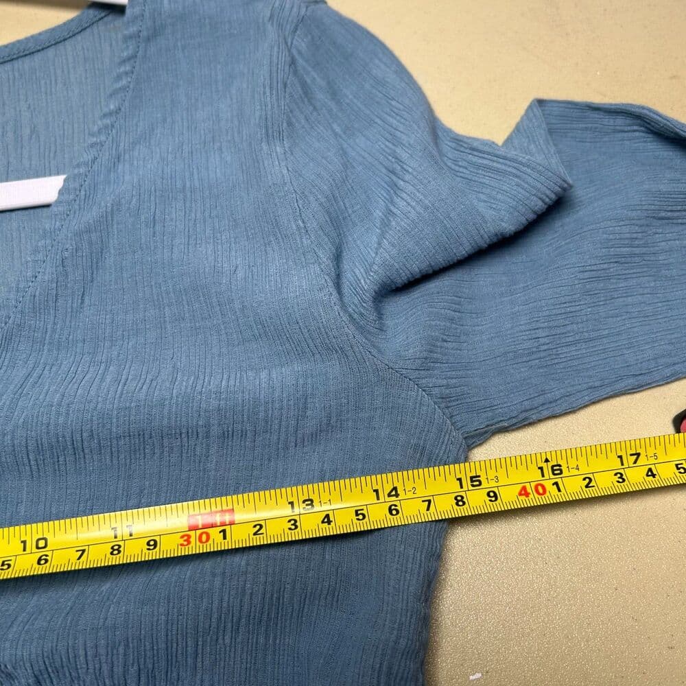 Madewell Semisheer Shirred V-Neck 100% Cotton Top Tranquil Lake Blue Size S - Thumbnail 5