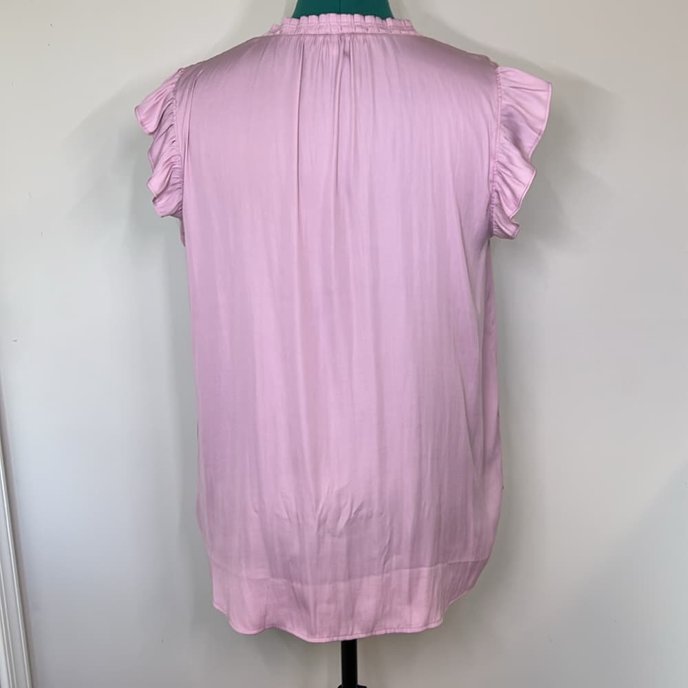 Ann Taylor Loft Pink Ruffled Sleeve Split Neck Women's Top Size Large - Thumbnail 2