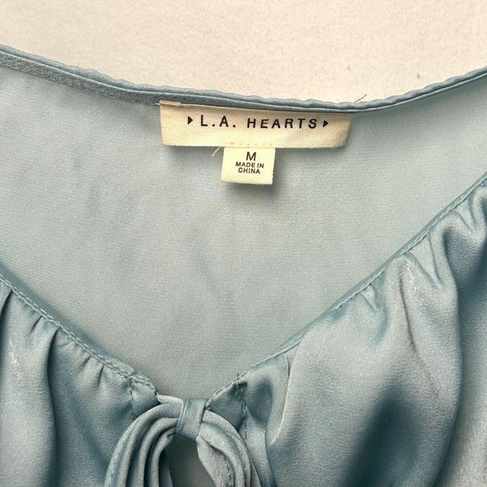 LA Hearts Green Tie Front Long Sleeve Crop Top Peasant Fairy Medium - Thumbnail 3