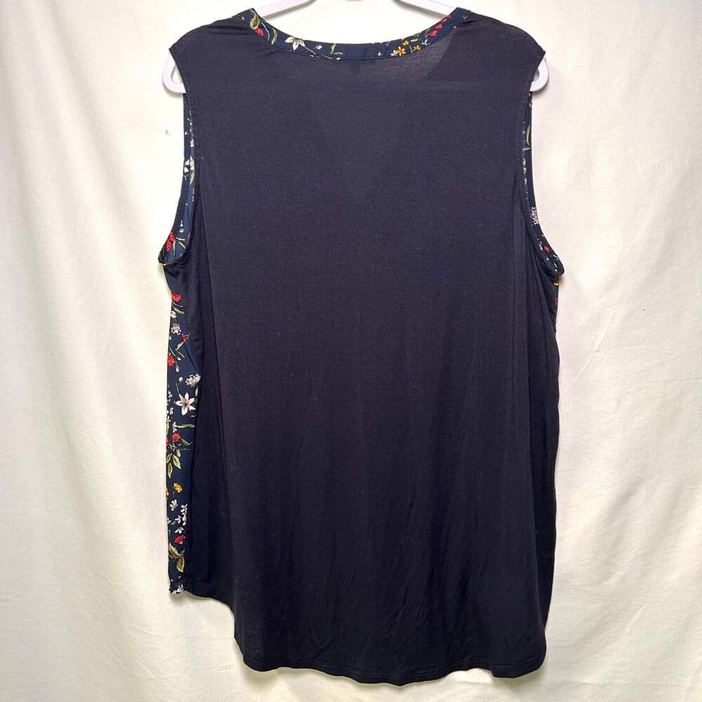 Papermoon 2X Navy Blue Floral Sleeveless Top - Thumbnail 2
