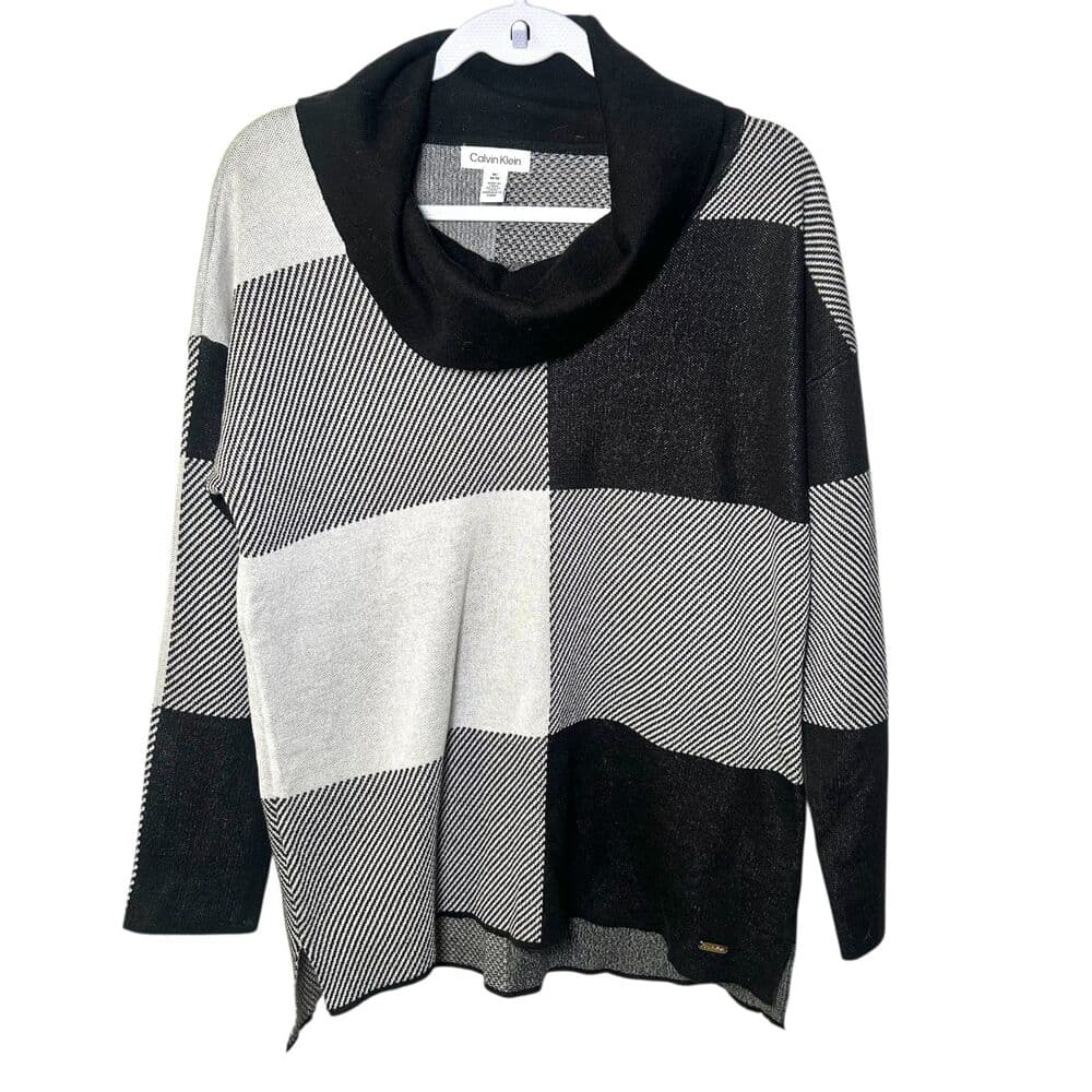 Calvin Klein black, white, and gray cowl neck pullover sweater Medium - Thumbnail 8
