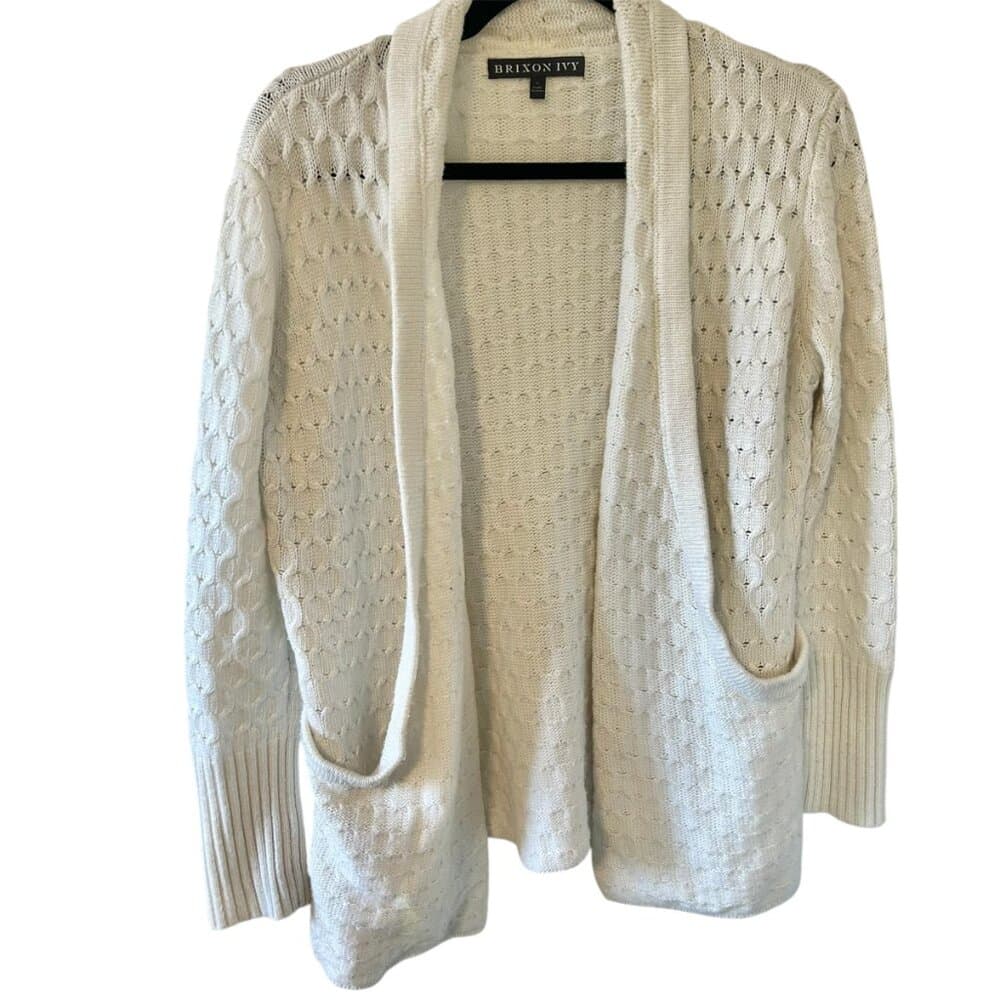 Brixon Ivy white open front cable knit cardigan with pockets size small - Thumbnail 7