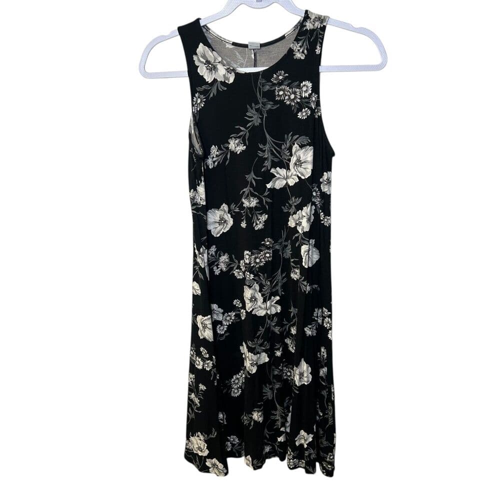 Old Navy black floral jersey dress XS - Thumbnail 2