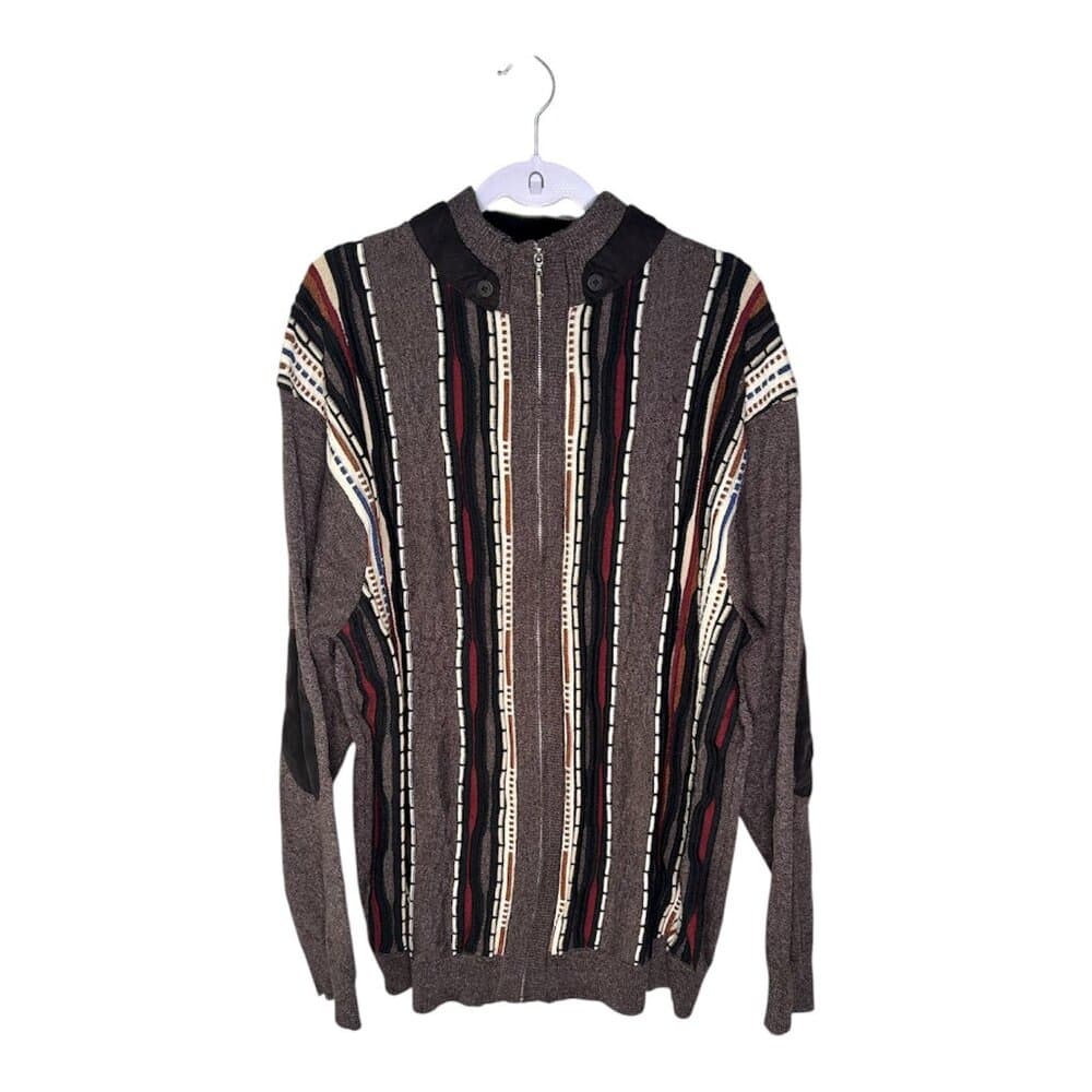 Montique Vintage 90s Full Zip Eclect Grandpa Cardigan brown and tan Academia 3XL - Thumbnail 11