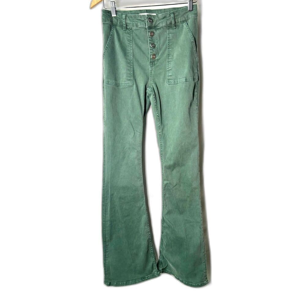 Zara Sage Green High-Waisted Wide Leg Button Fly Pants Size 8 Y2K Revival - Thumbnail 9