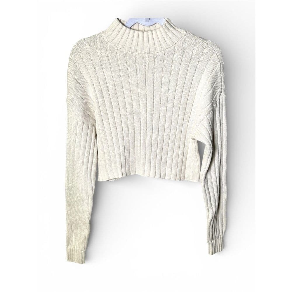 LA Hearts 100% Cotton cream ribbed knit mock neck cropped sweater Medium - Thumbnail 9