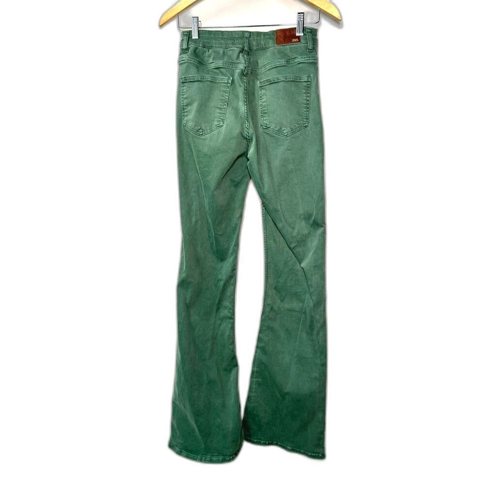 Zara Sage Green High-Waisted Wide Leg Button Fly Pants Size 8 Y2K Revival - Thumbnail 2