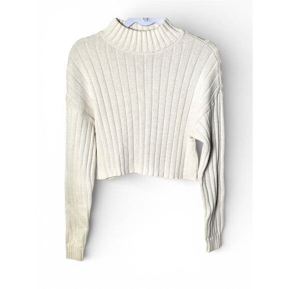 LA Hearts 100% Cotton cream ribbed knit mock neck cropped sweater Medium - Thumbnail 10