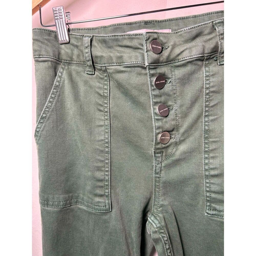 Zara Sage Green High-Waisted Wide Leg Button Fly Pants Size 8 Y2K Revival - Thumbnail 7