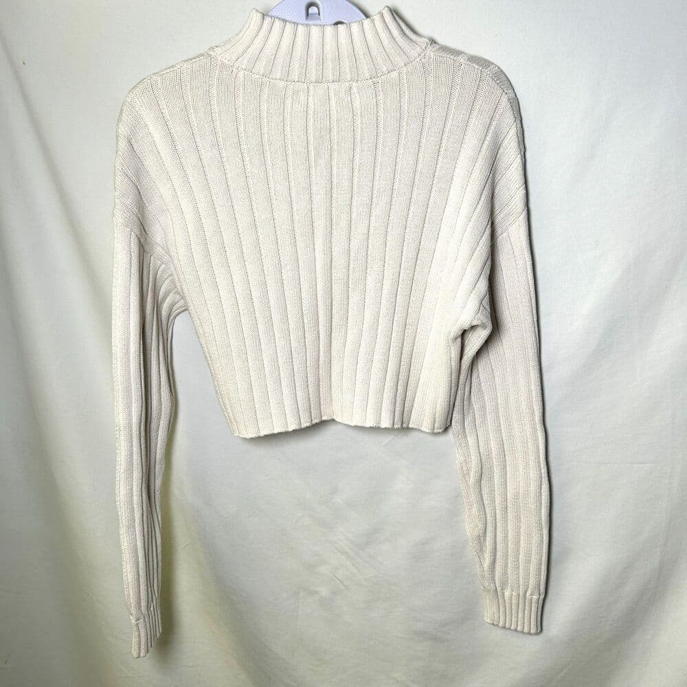 LA Hearts 100% Cotton cream ribbed knit mock neck cropped sweater Medium - Thumbnail 3