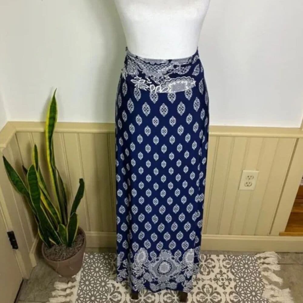 Gilli 2x Maxi Skirt Navy White Boho Print Coastal - Thumbnail 4