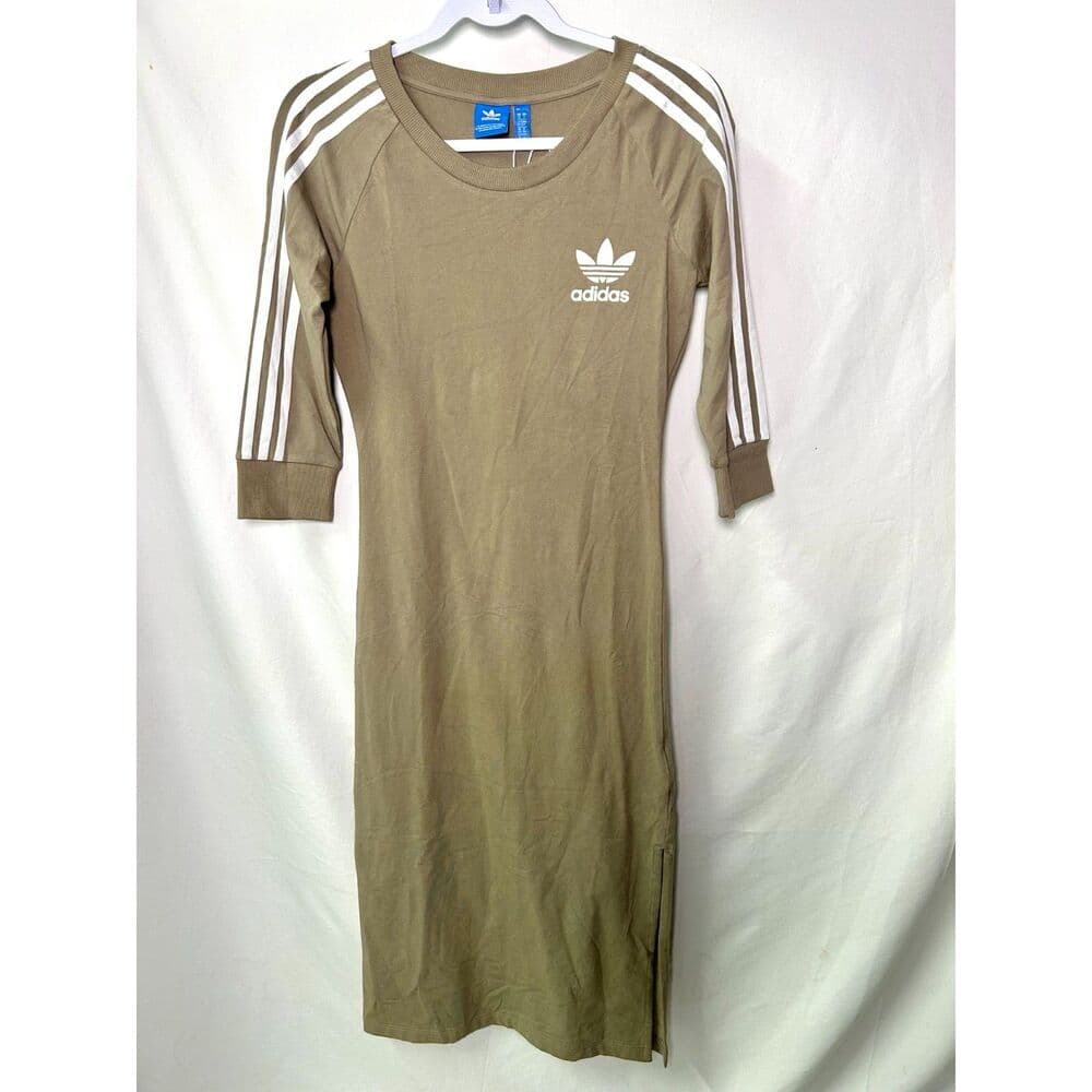 Adidas 3 Stripe Olive Green cotton blend Small Midi Dress Sporty Spice - Thumbnail 12