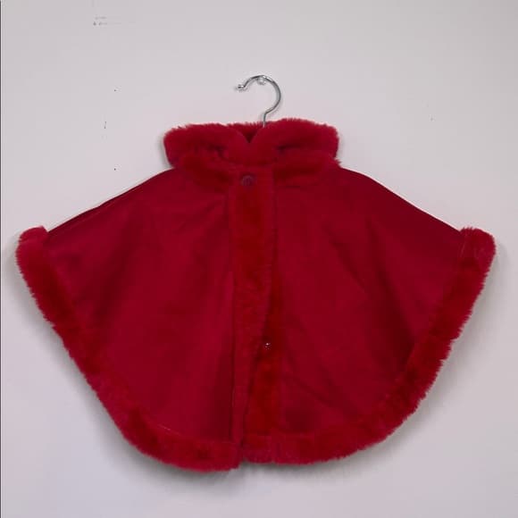 NWT First Impressions Red Faux Fur-Trimmed Kids Cape 3-6 months - Thumbnail 7