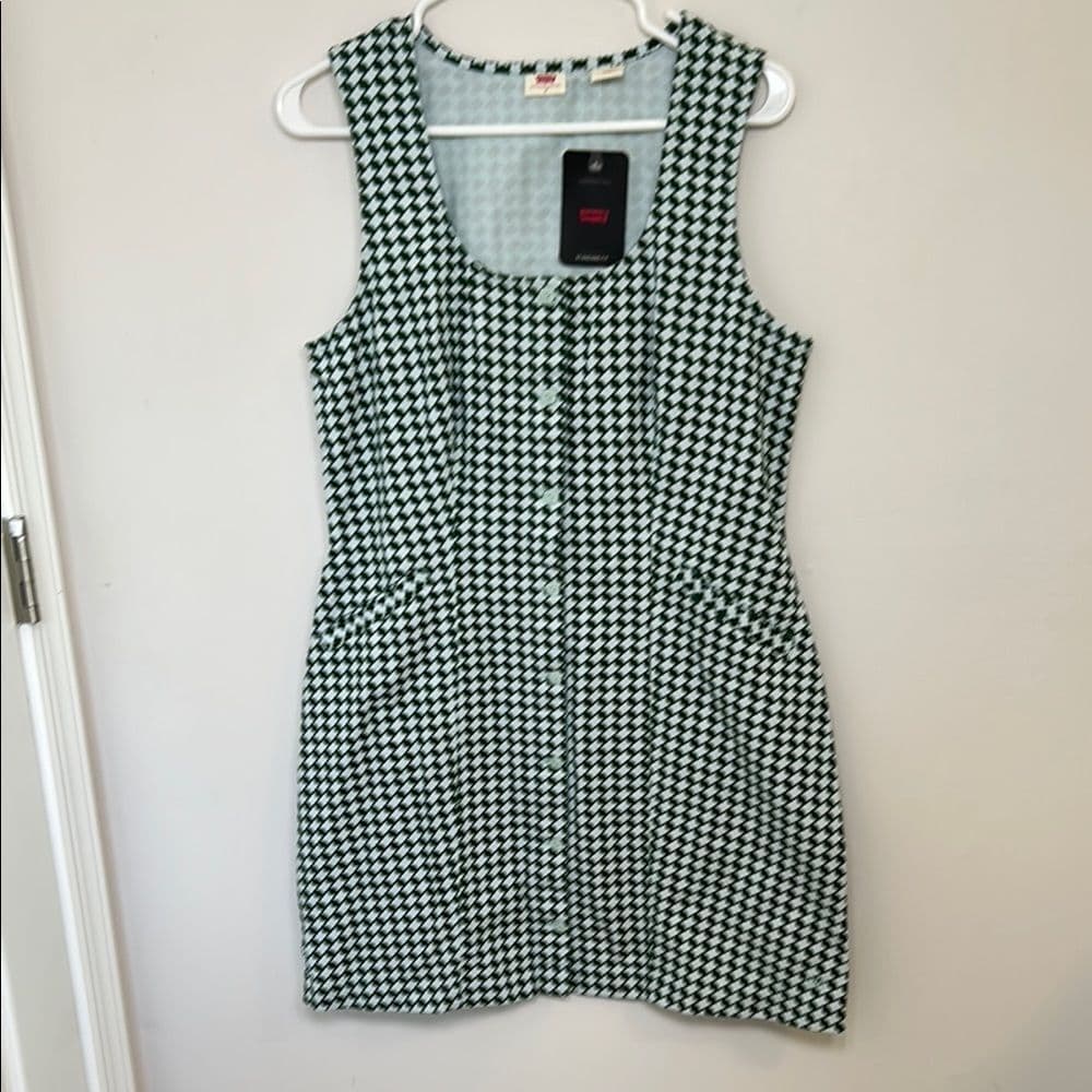 NWT Levi’s Green and White Cotton Button Down Mini Dress Size M - Thumbnail 5