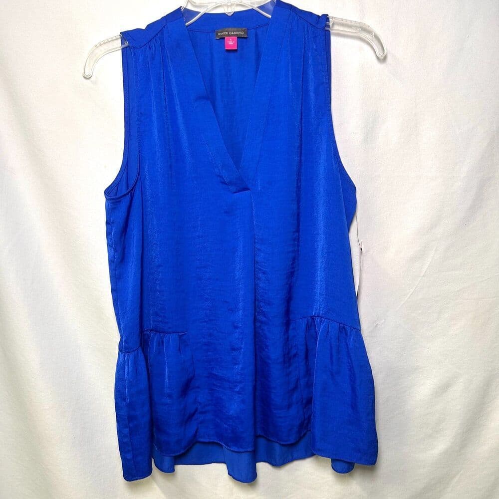 NWT Vince Camuto Blue Peplum Sleeveless Top Size Small Boho Romantic - Thumbnail 8