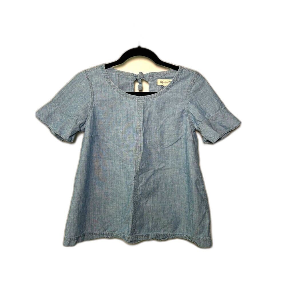 Madewell blue chambray short sleeve top with a back tie detail XS - Thumbnail 7