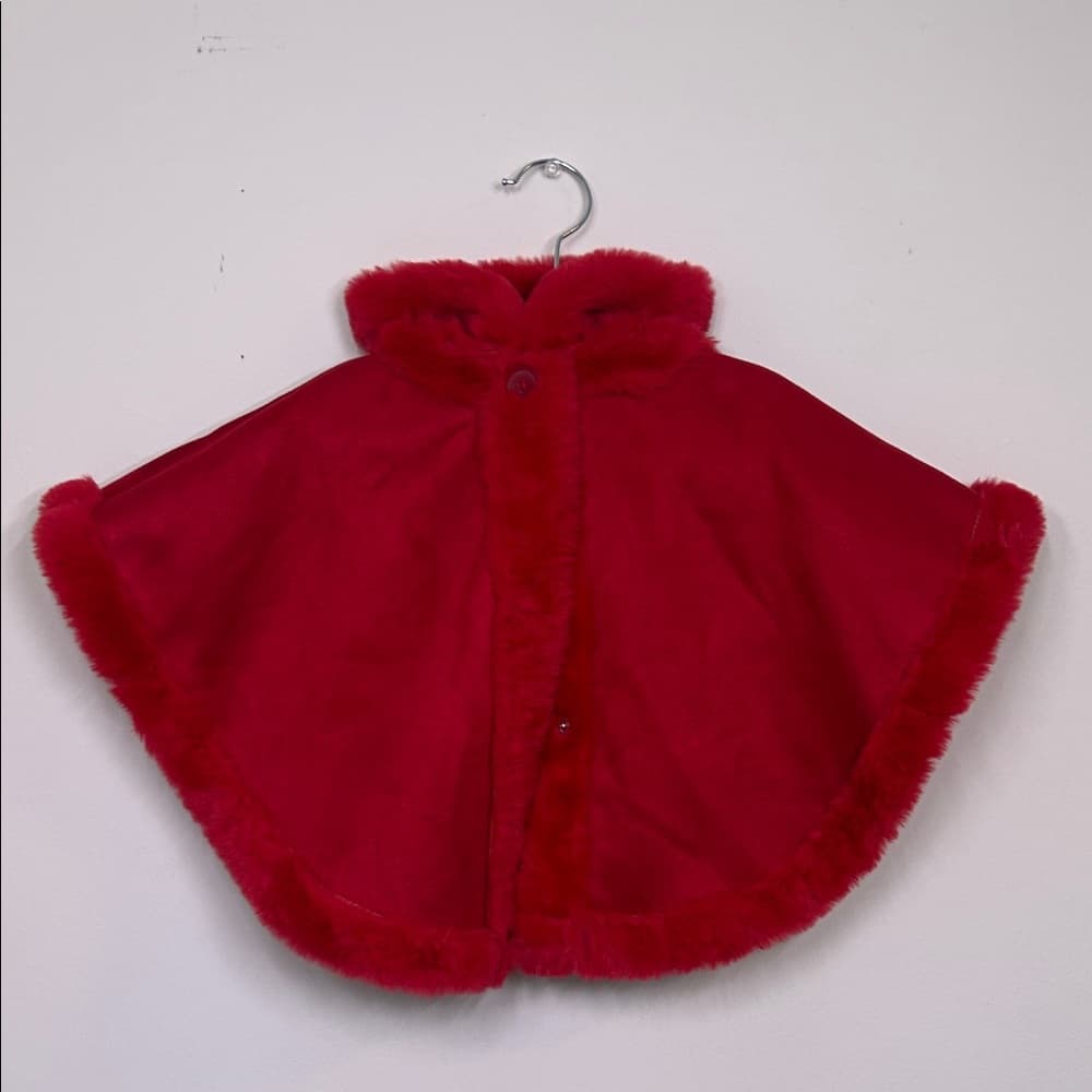 NWT First Impressions Red Faux Fur-Trimmed Kids Cape 3-6 months - Thumbnail 6