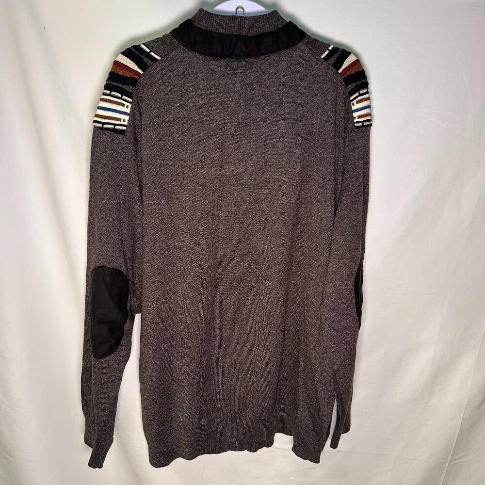 Montique Vintage 90s Full Zip Eclect Grandpa Cardigan brown and tan Academia 3XL - Thumbnail 2