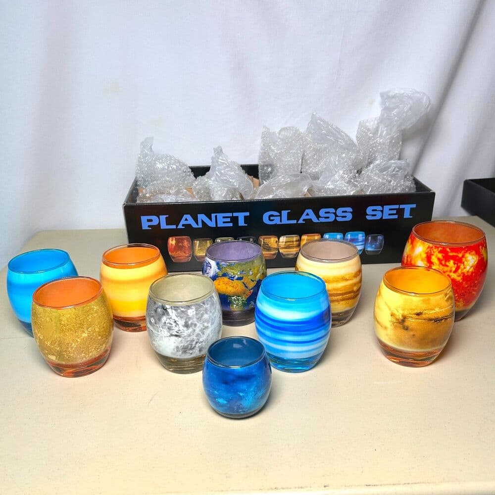 NIB Think Geek 10 piece planet solar system novelty glass set - Thumbnail 3