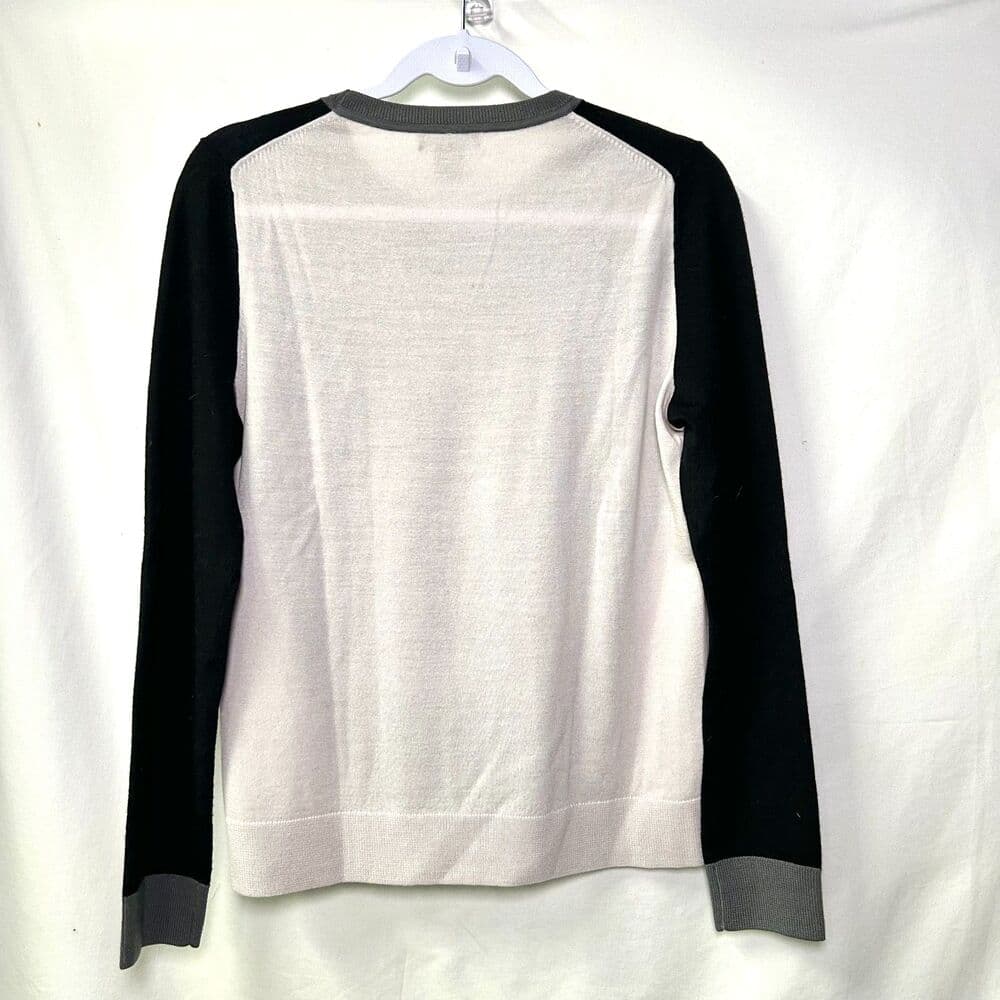 Lord & Taylor 100% Merino Wool Black White Colorblock Sweater Medium - Thumbnail 6