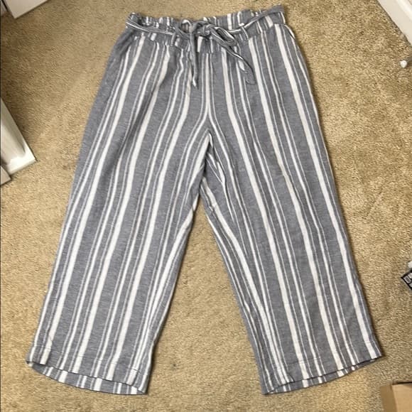 Ann Taylor Loft Striped Gray and White Wide-Leg Pants Size L - Thumbnail 8