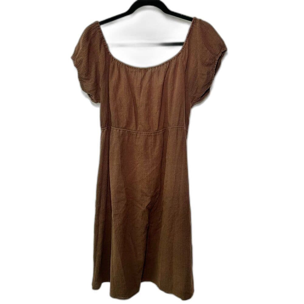 J.Crew 100% Cotton Chocolate Brown Baby Doll Empire Waist Boho Peasant Dress XL - Thumbnail 4