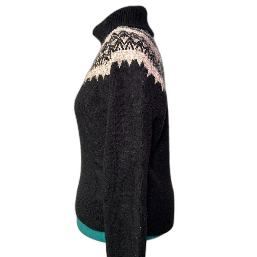 Ann Taylor Fair Isle turtleneck sweater black and metallic gold Medium - Thumbnail 5