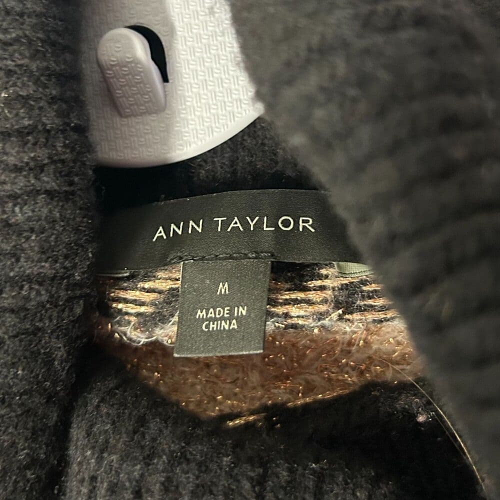Ann Taylor Fair Isle turtleneck sweater black and metallic gold Medium - Thumbnail 3