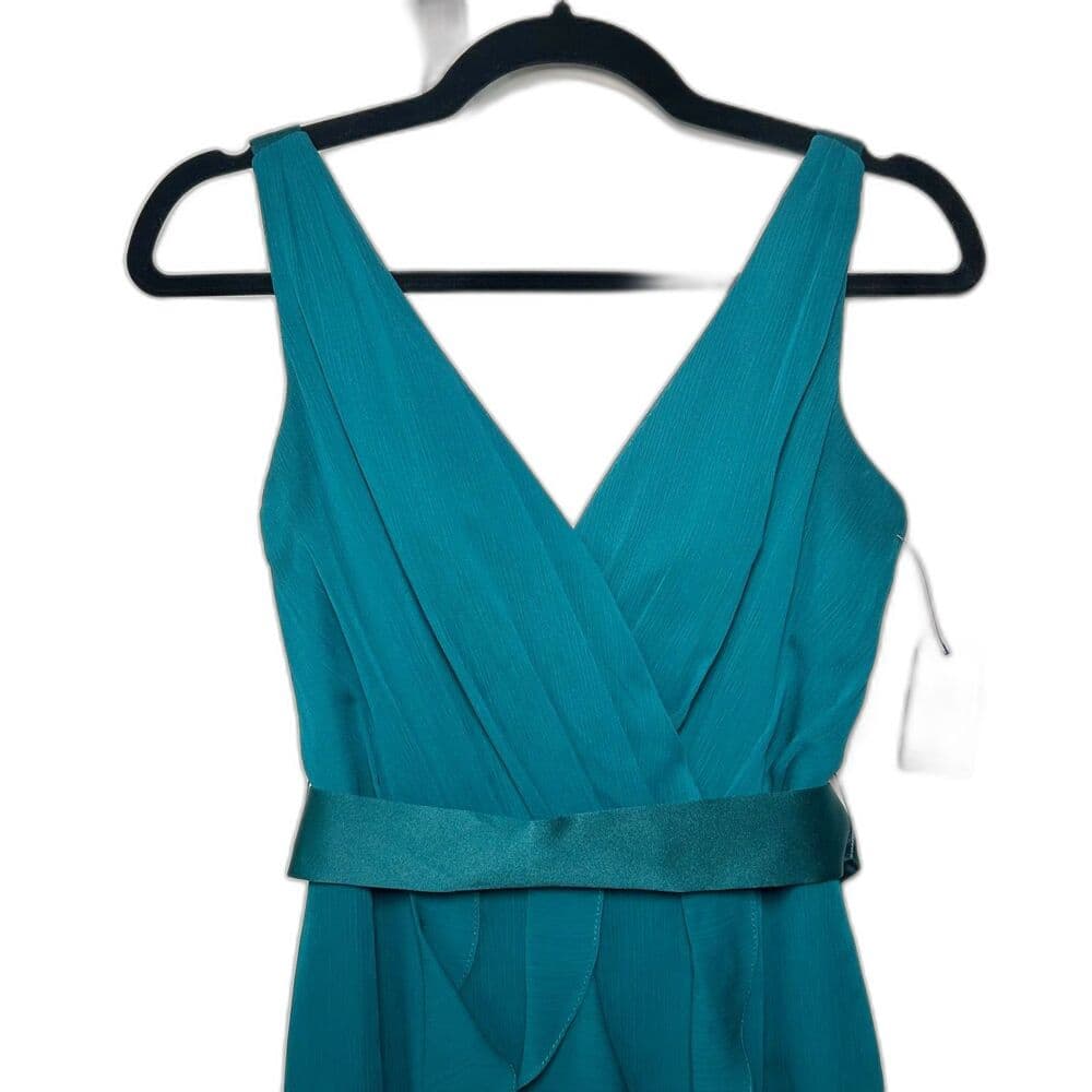 Vera Wang teal green chiffon evening gown v-neckline and ruffles Size 6 - Thumbnail 5