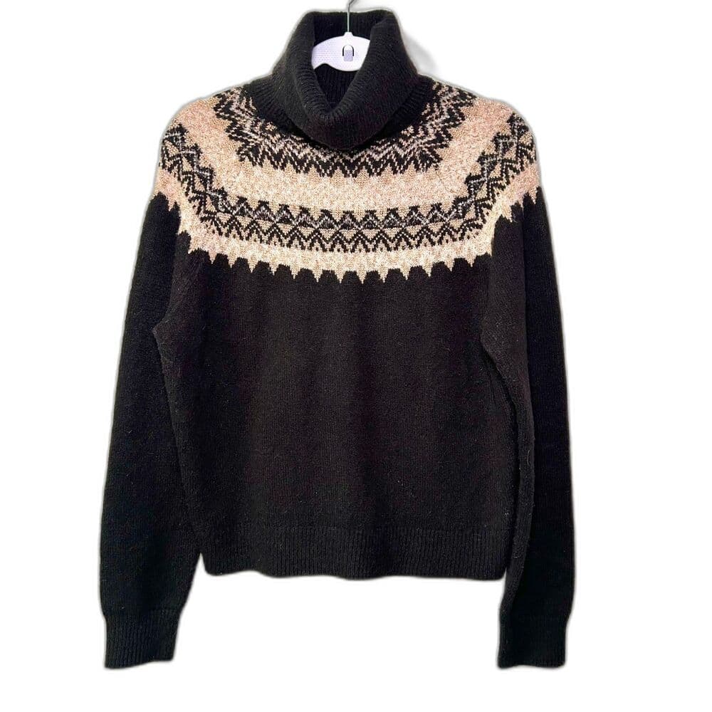 Ann Taylor Fair Isle turtleneck sweater black and metallic gold Medium - Thumbnail 9