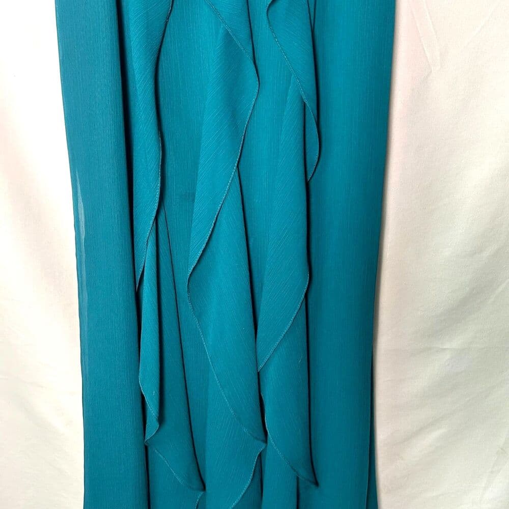 Vera Wang teal green chiffon evening gown v-neckline and ruffles Size 6 - Thumbnail 4