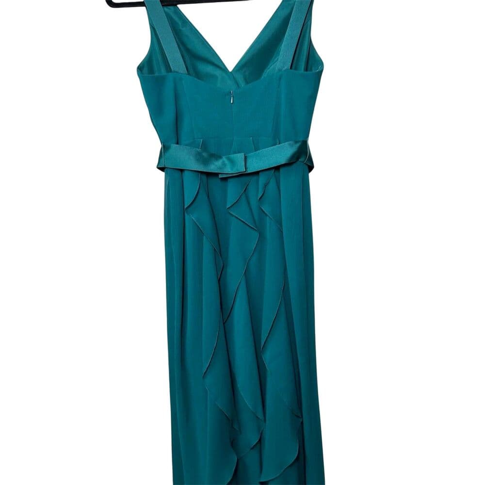 Vera Wang teal green chiffon evening gown v-neckline and ruffles Size 6 - Thumbnail 6