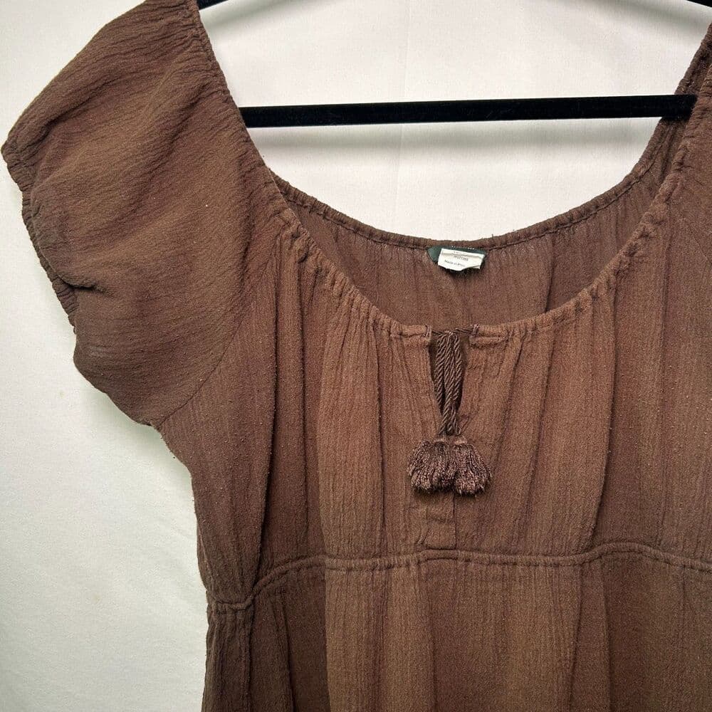J.Crew 100% Cotton Chocolate Brown Baby Doll Empire Waist Boho Peasant Dress XL - Thumbnail 2