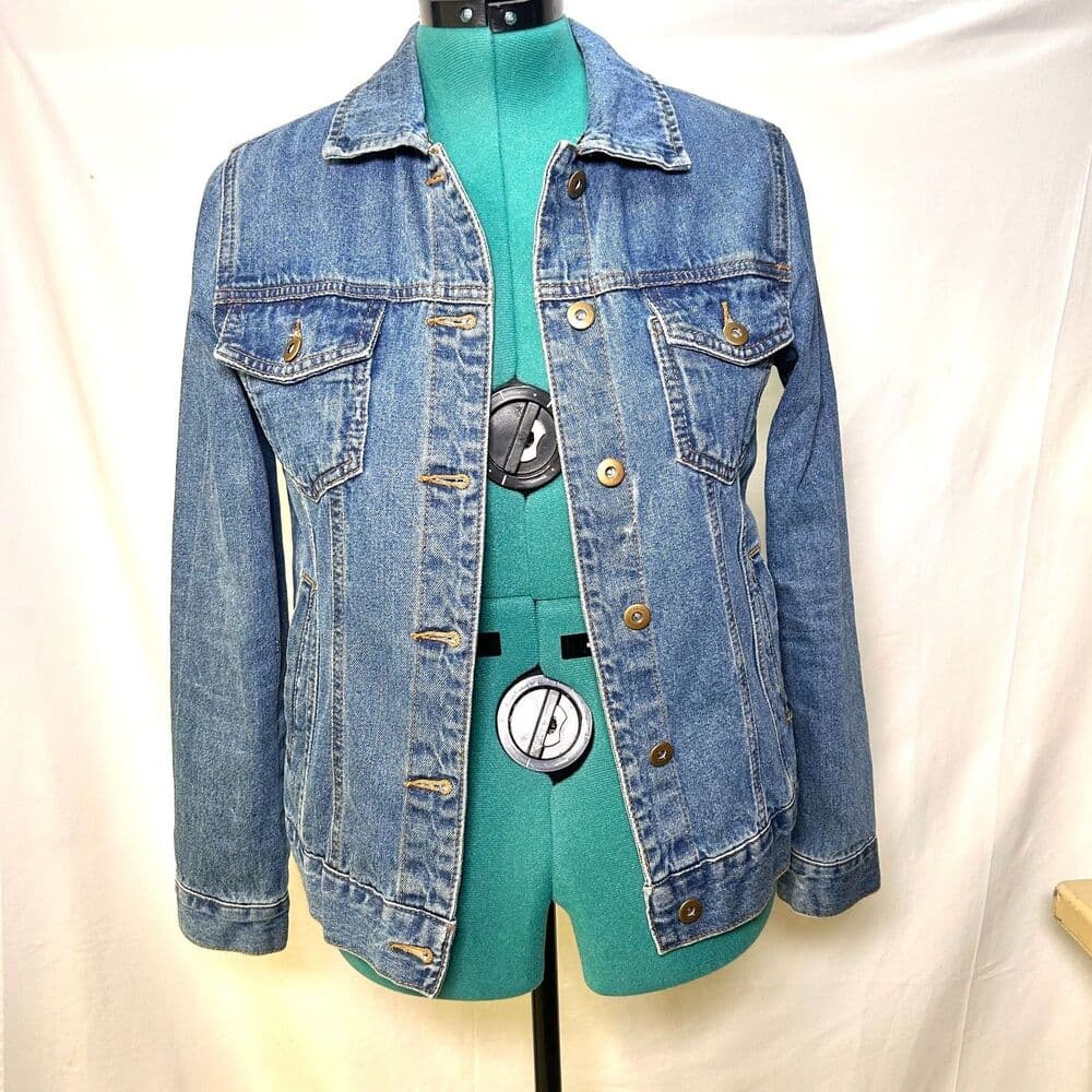 Forever 21 stone wash denim trucker jacket 100% cotton 90s Y2K Size S - Thumbnail 2