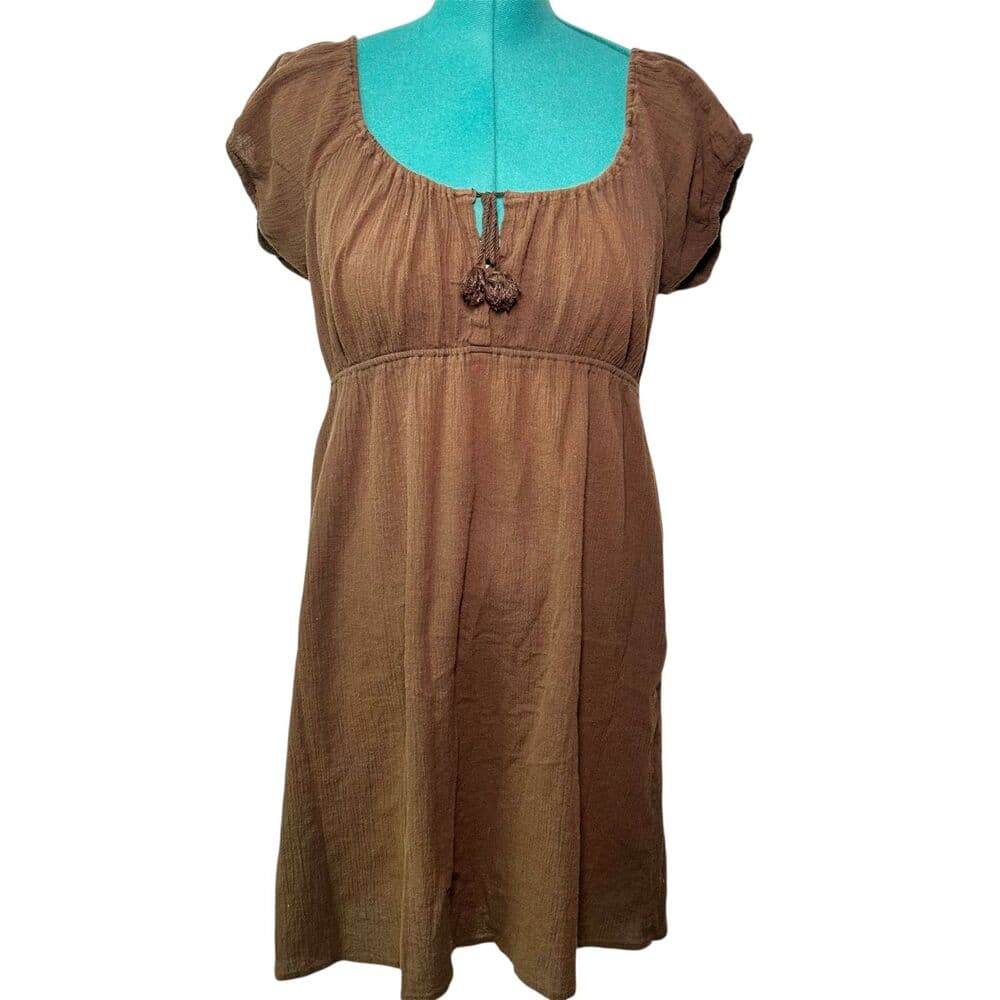 J.Crew 100% Cotton Chocolate Brown Baby Doll Empire Waist Boho Peasant Dress XL - Thumbnail 8