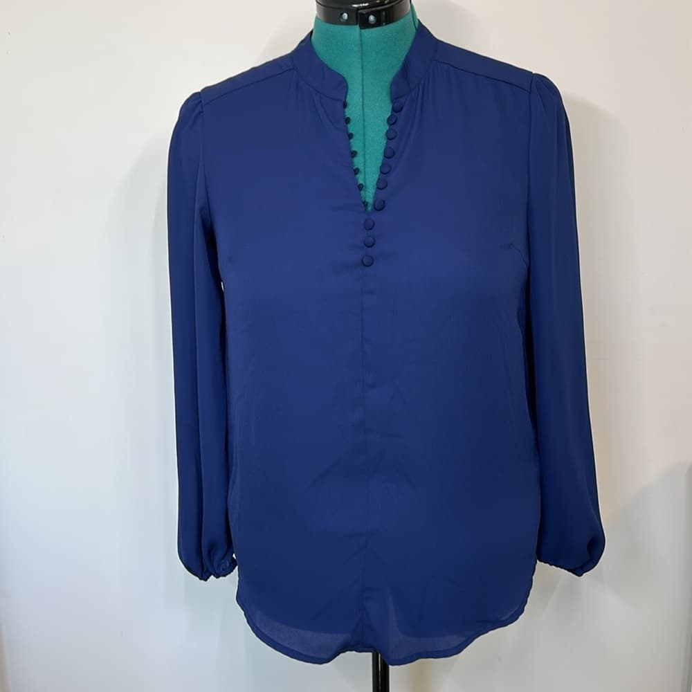 Nanette Lepore Semi-Sheer Navy Blue Blouse Size S - Thumbnail 2
