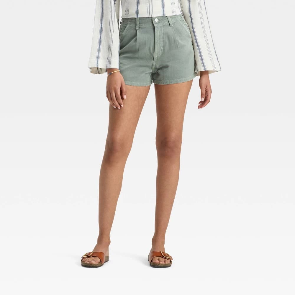 Women's High-Rise Pleated Jean Shorts - Universal Thread™ Light Green 4
