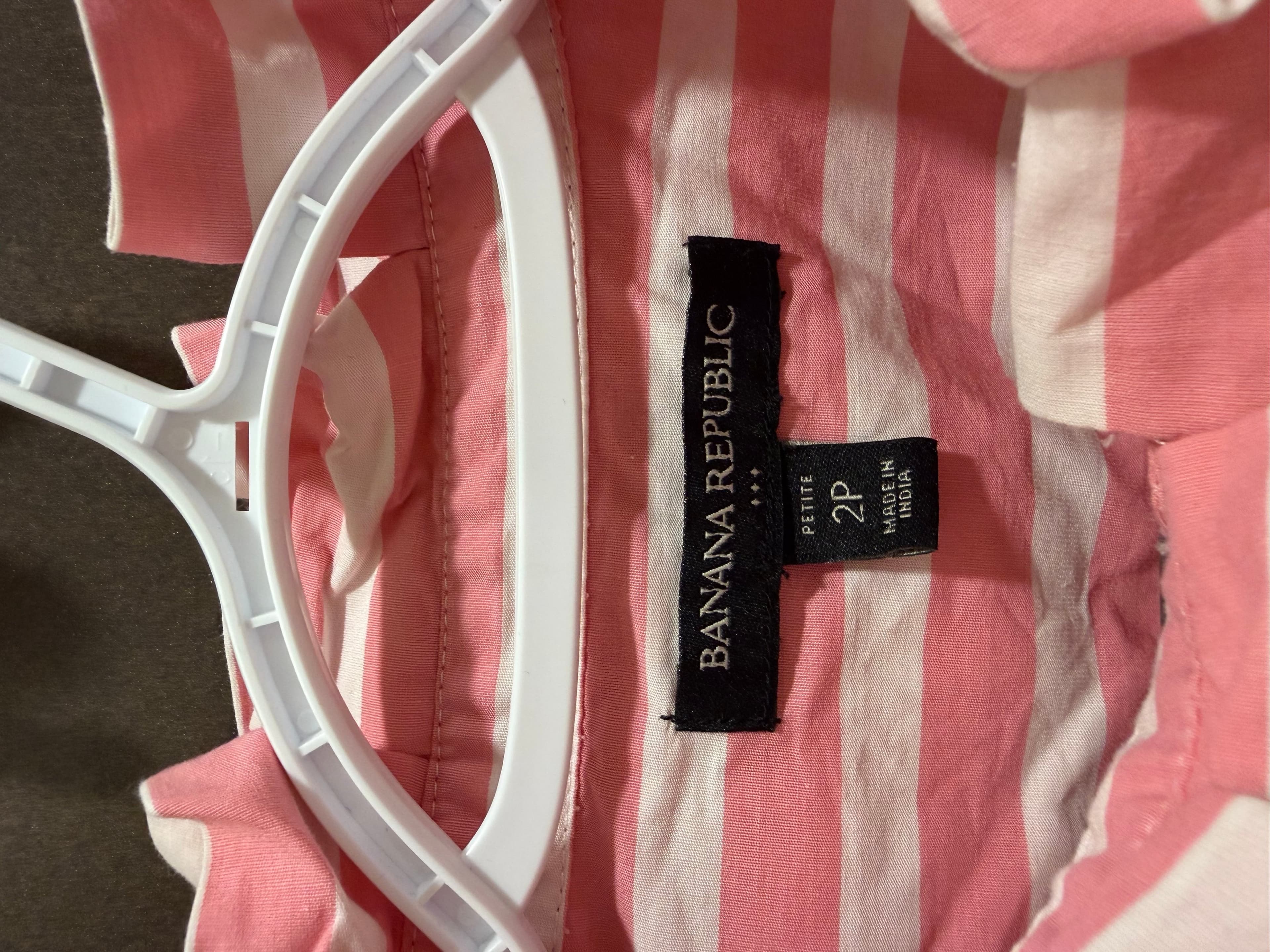 Banana Republic Pink Striped Ruffle Collar Shirt Size 2P - Thumbnail 3