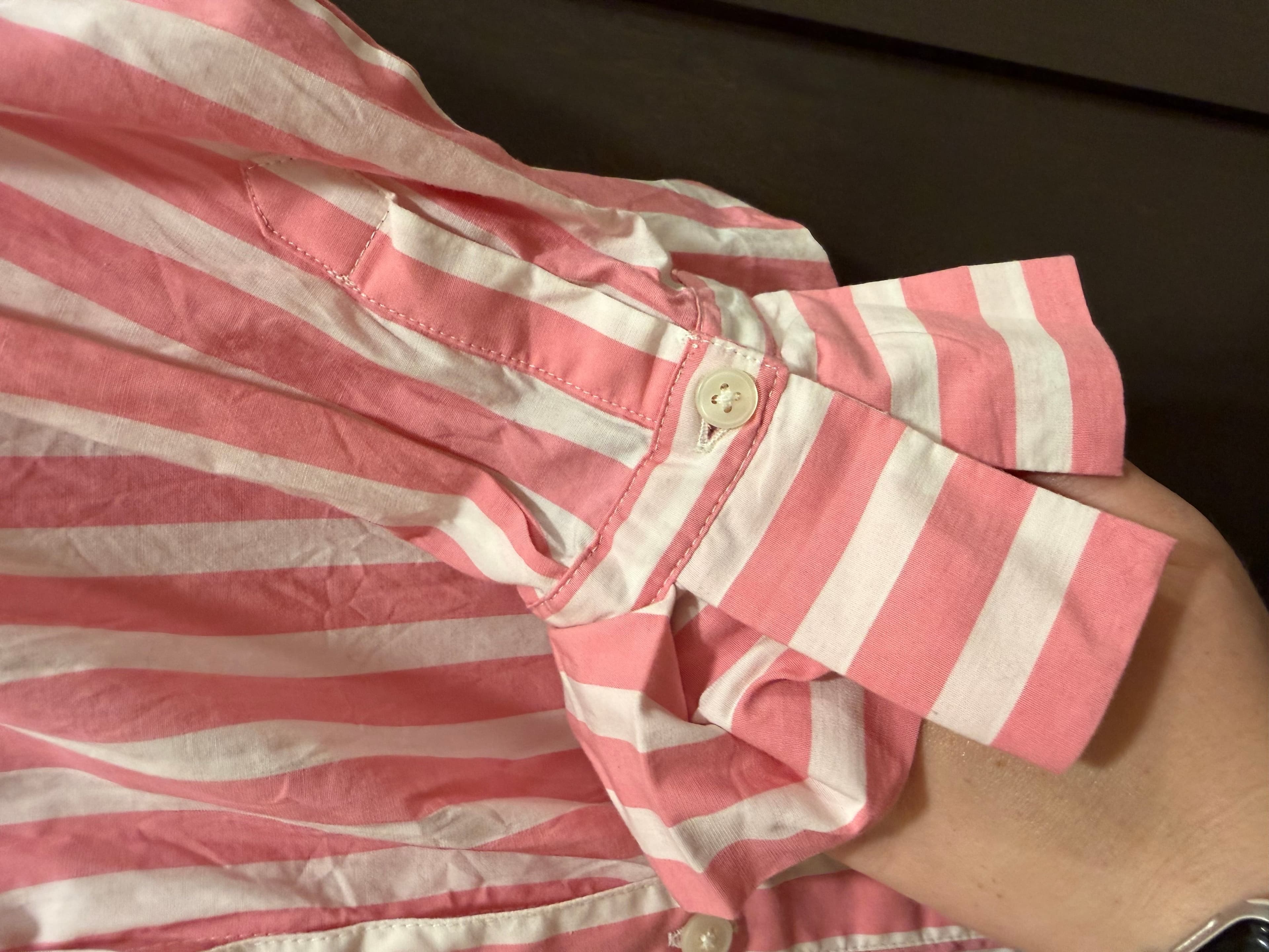 Banana Republic Pink Striped Ruffle Collar Shirt Size 2P - Thumbnail 5