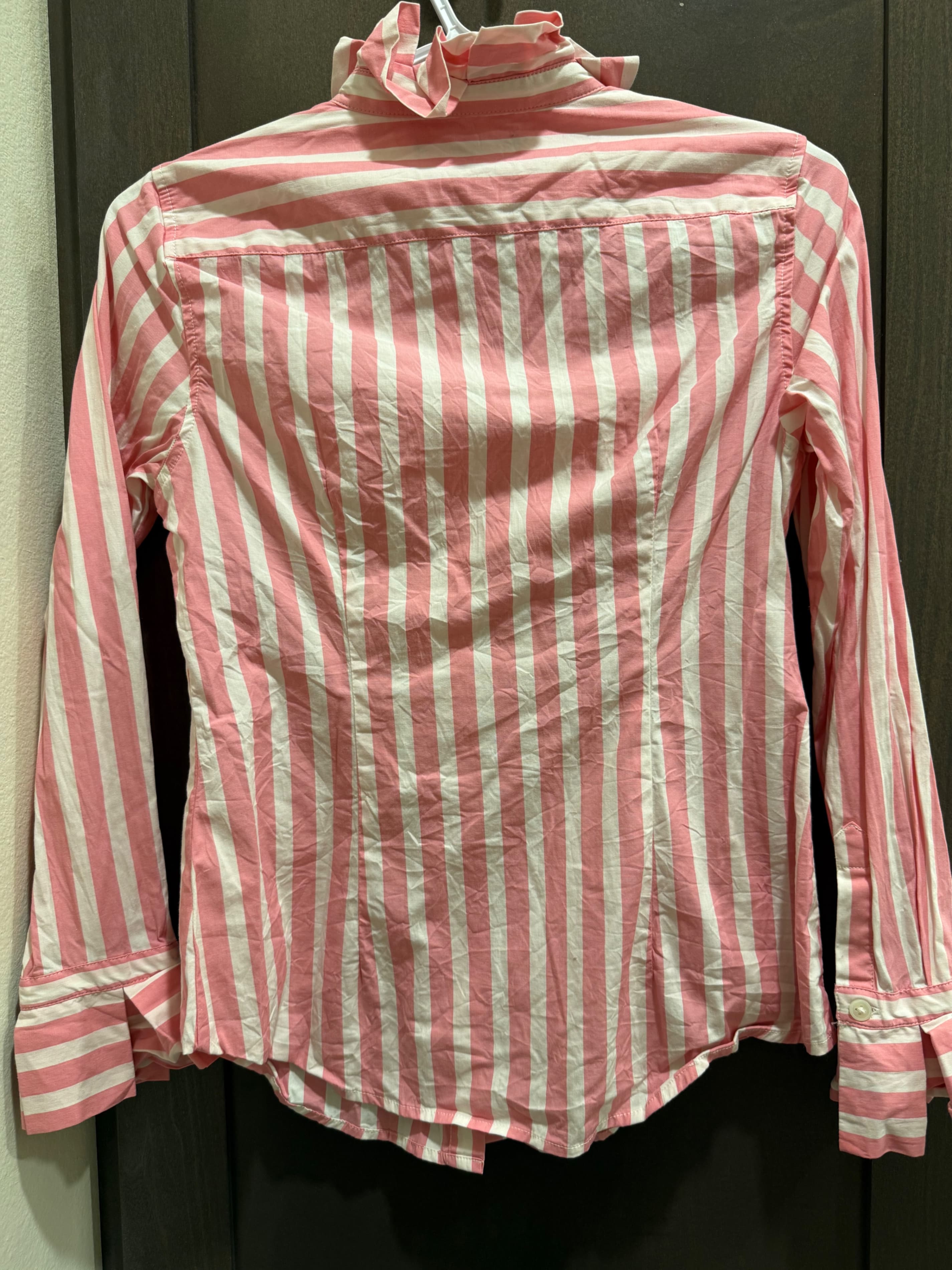Banana Republic Pink Striped Ruffle Collar Shirt Size 2P - Thumbnail 2