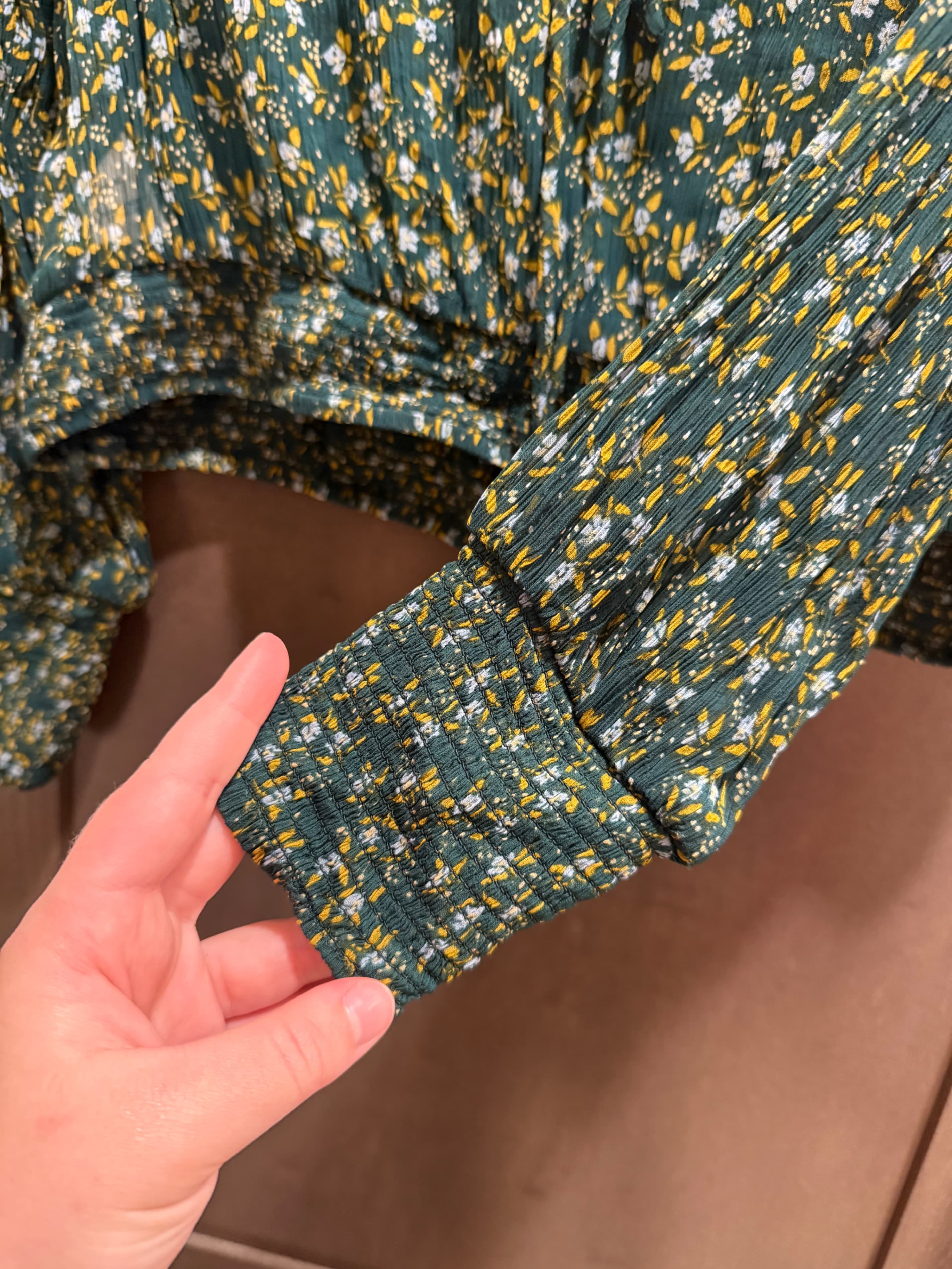 Free People Floral Smocked Blouse with Tie Neck Detail Size M - Thumbnail 5