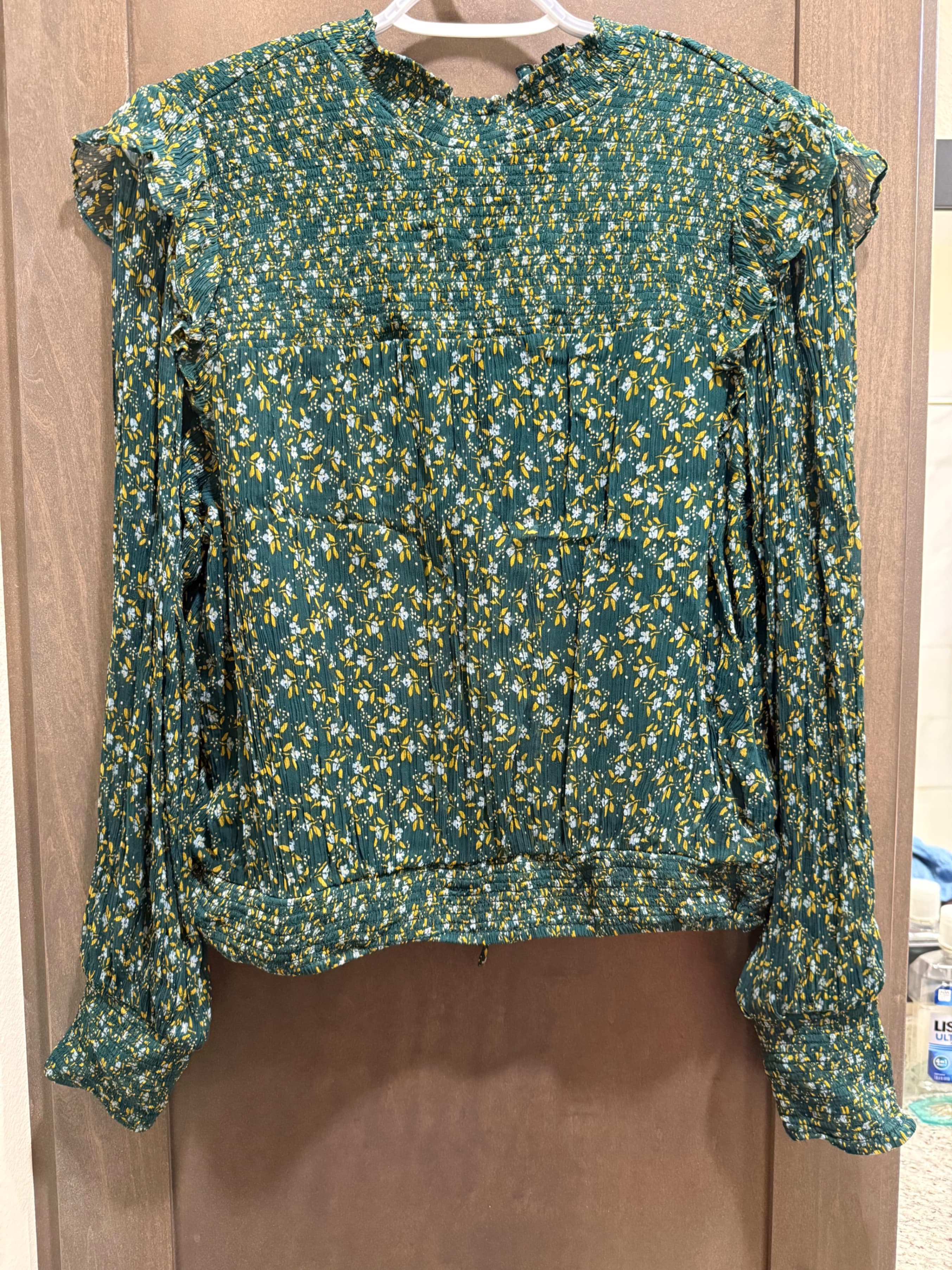 Free People Floral Smocked Blouse with Tie Neck Detail Size M - Thumbnail 2