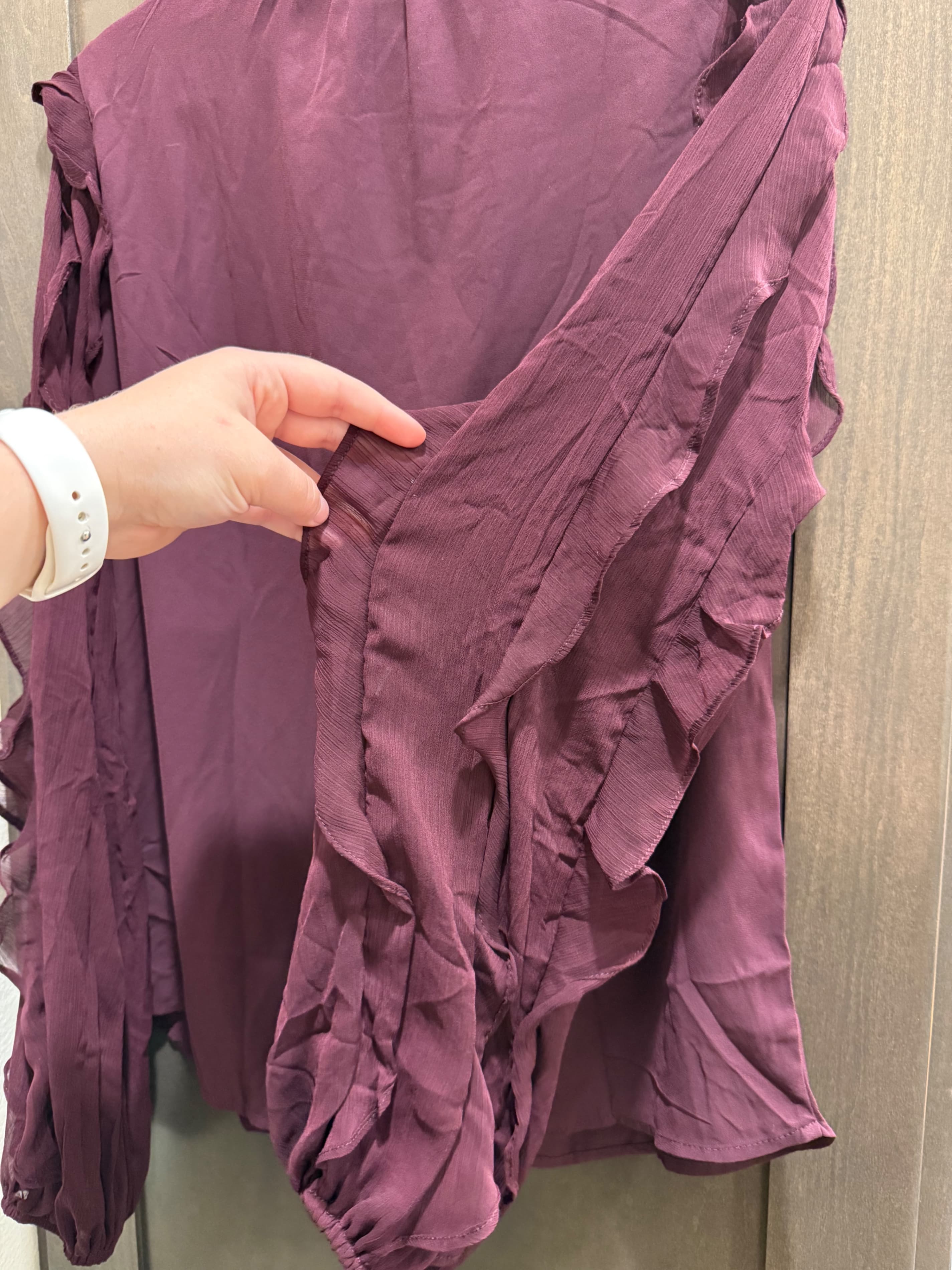Autres Filles Ruffled Long Sleeve Blouse in Burgundy Size S/P - Thumbnail 4