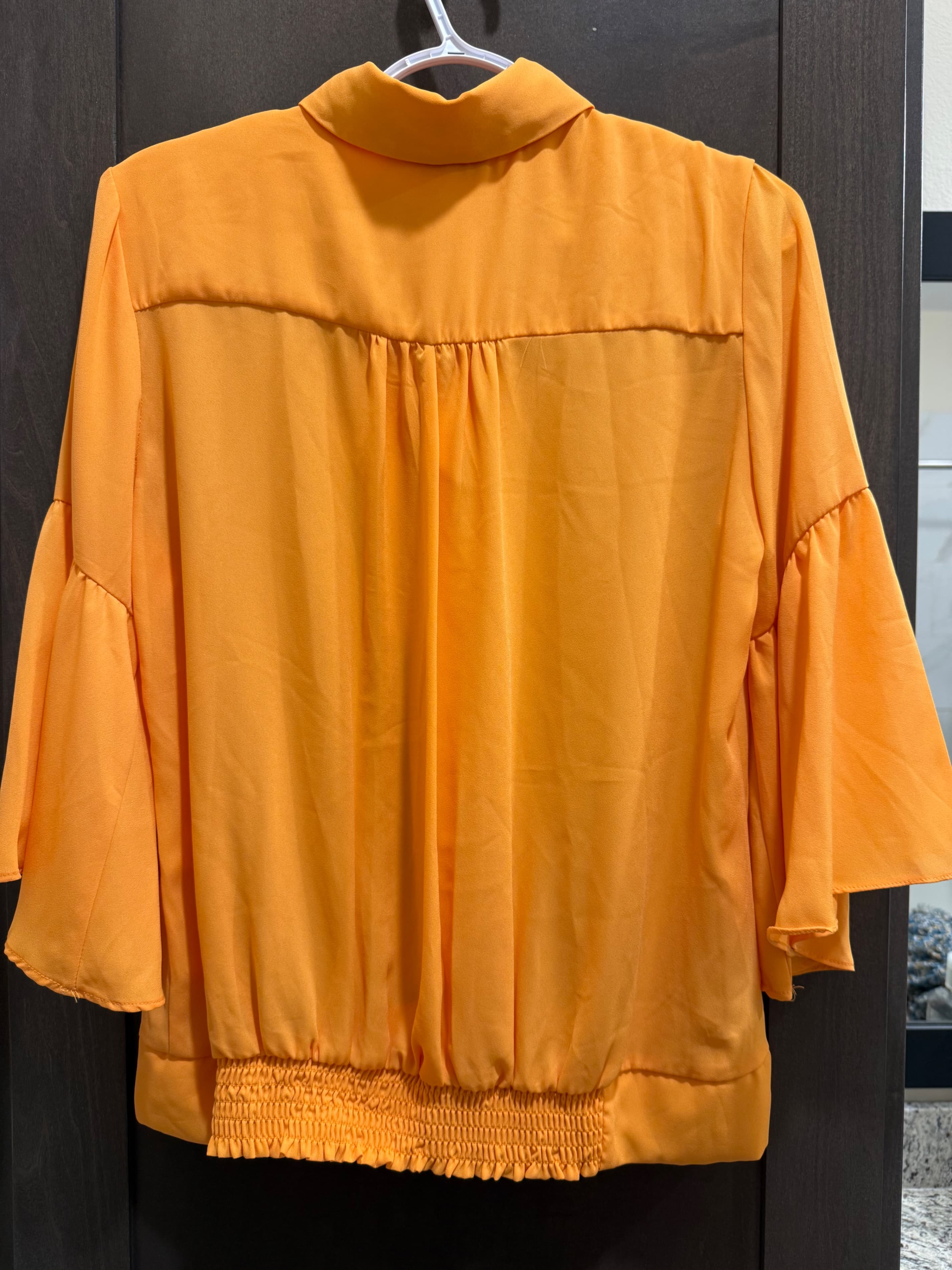 New York & Company Orange Tie-Neck Blouse Size S - Thumbnail 2