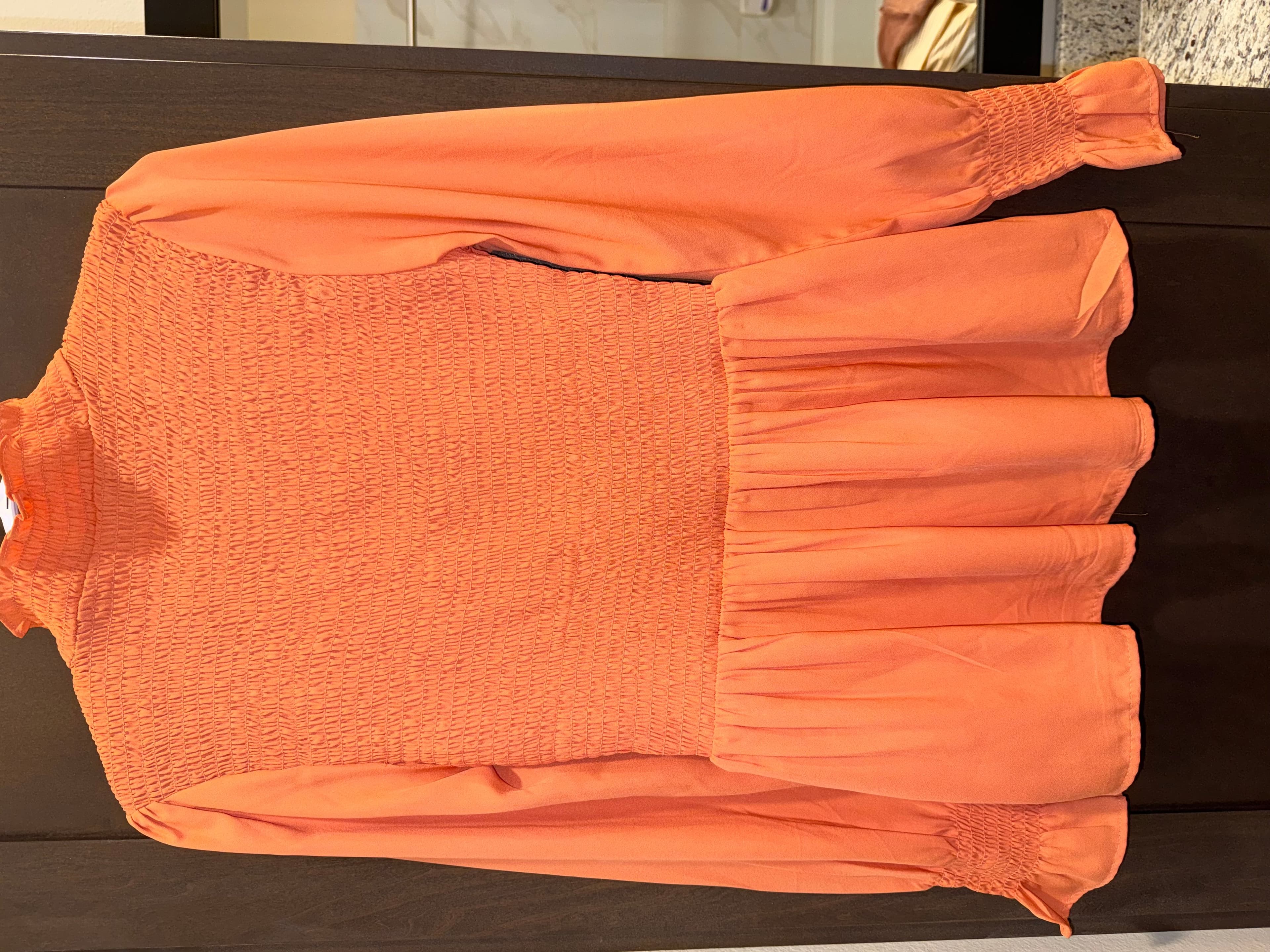 Versona Orange Long Sleeve Smocked Peplum Top Size S - Thumbnail 2