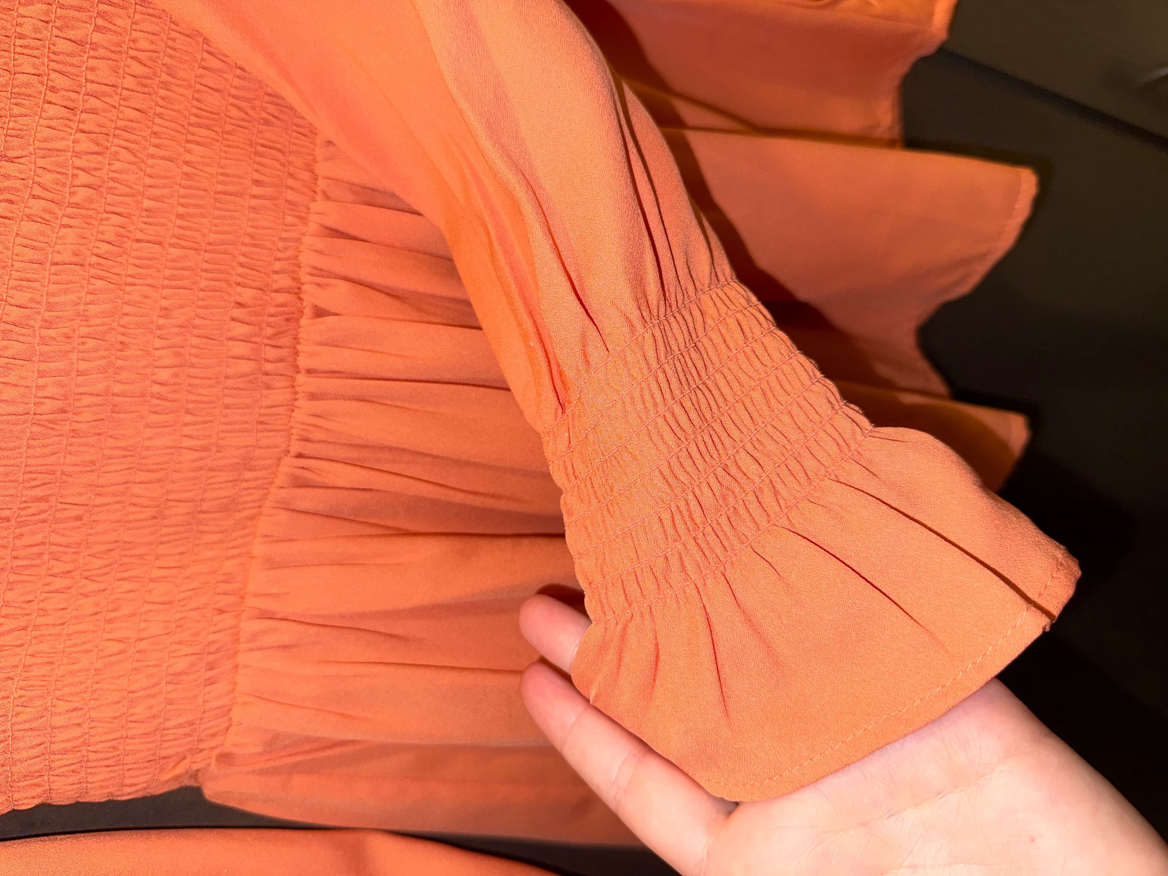 Versona Orange Long Sleeve Smocked Peplum Top Size S - Thumbnail 4