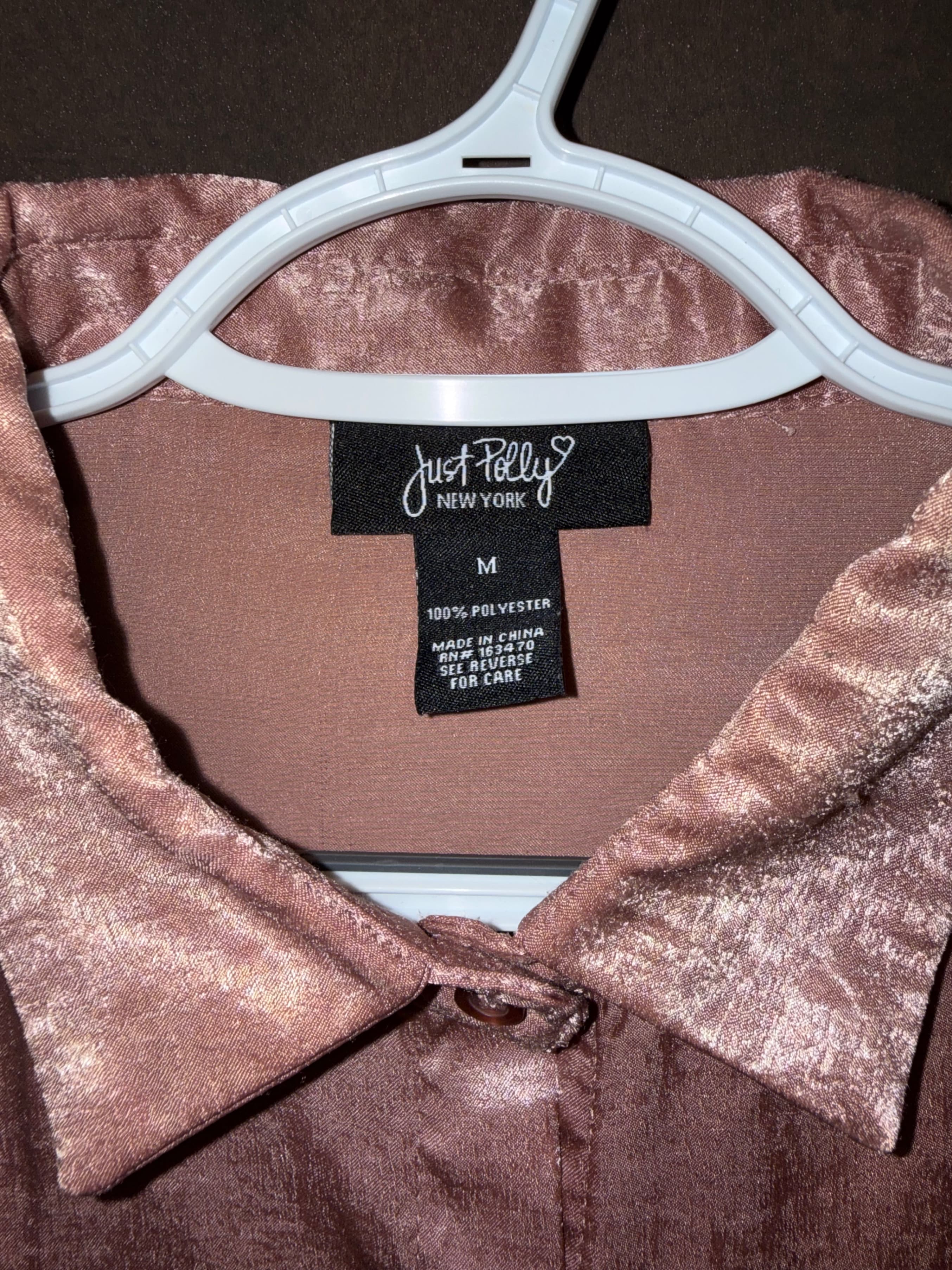 Just Polly New York Pink Satin Button-Up Crop Top Size M - Thumbnail 3