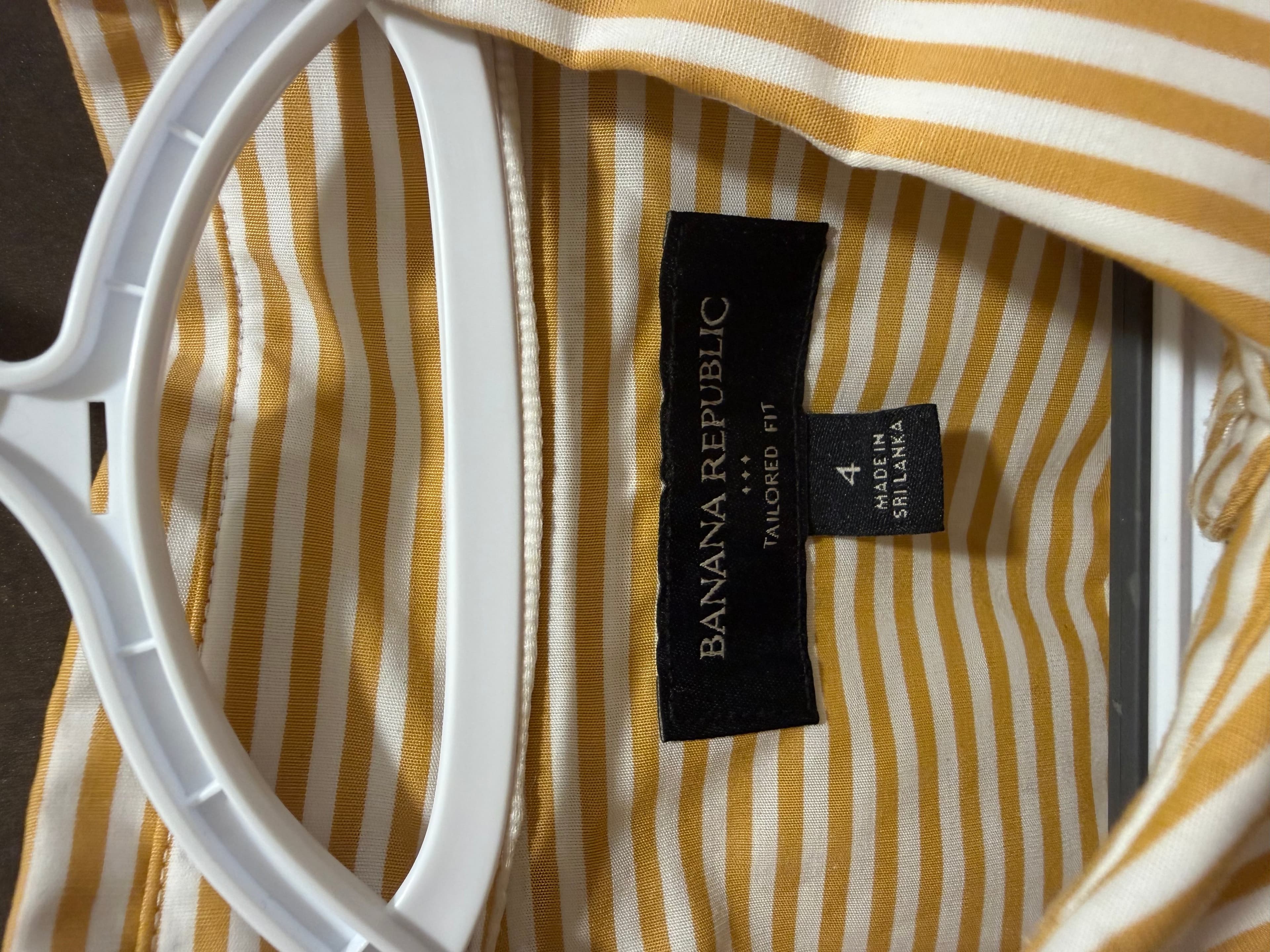 Banana Republic Striped Button-Up Shirt Mustard Yellow and White Size 4 - Thumbnail 3
