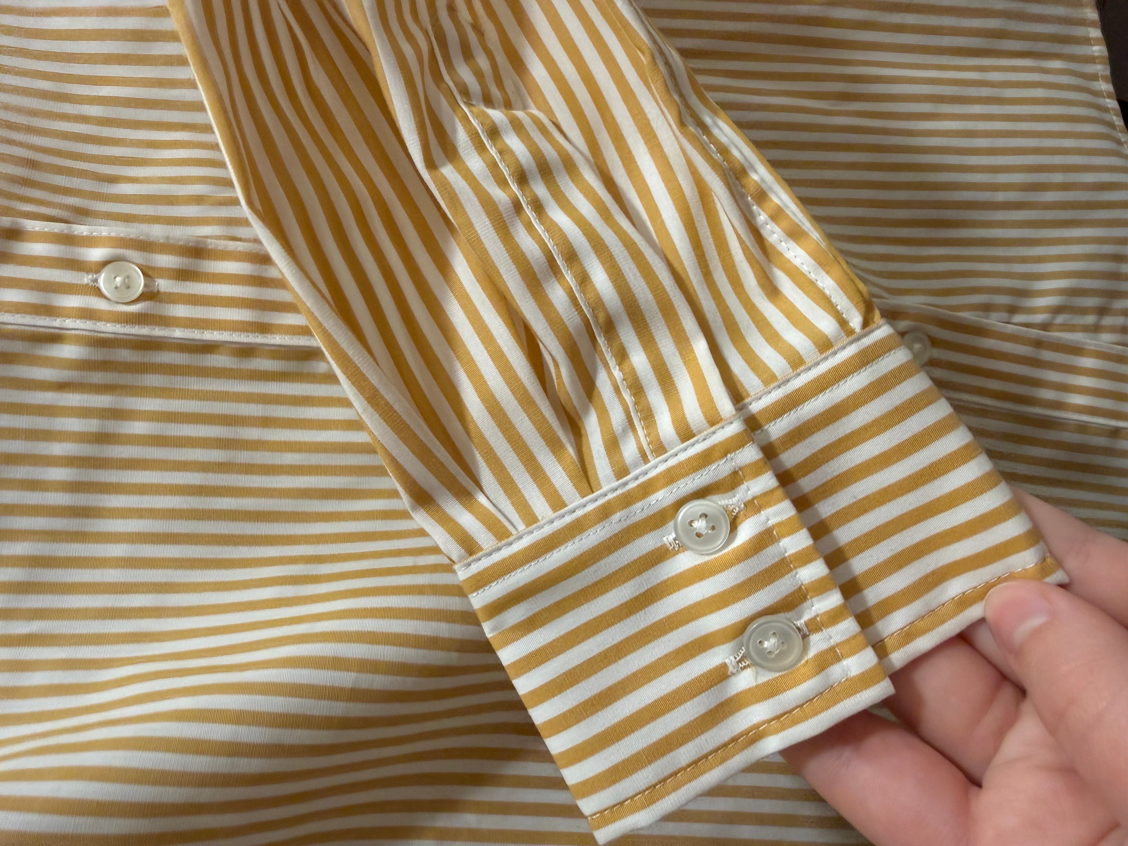 Banana Republic Striped Button-Up Shirt Mustard Yellow and White Size 4 - Thumbnail 4